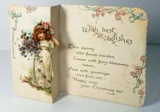Nister Vintage Christmas Card C 1900 Folding Stand Alone Bavaria Girl Violets