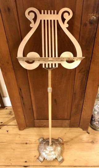 Vintage Brass Lyre Music Stand,  Adjustible Height,  Brushed Patina,  Ex