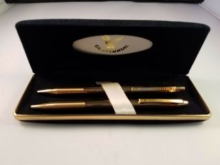 Centennial 0.  5mm Mechanical Pencil And Erasers & Ball Point Pen Set W/case Gold