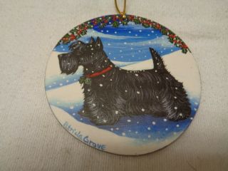Hand Painted Very Detailed 3 5/8 In.  Wooden Scottie Christmas (winter) Ornament