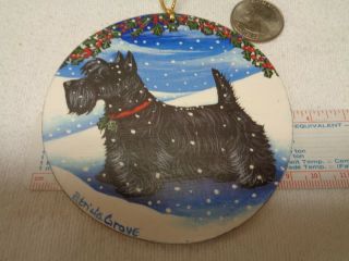 hand painted very detailed 3 5/8 in.  wooden scottie Christmas (winter) ornament 2