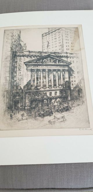 Anton Schutz Etching " Heart Of Finance,  York Stock Exchange " 1925