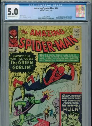 1964 Marvel Spider - Man 14 1st Appearance Green Goblin Cgc 5.  0 Ow - W