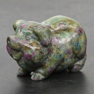 1.  9 " Myanmar Natural Ruby Zoisite Hand - Carved Pig Statue Crafts Home Decor