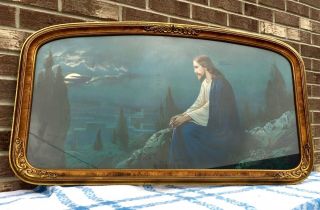 Art Deco Litho Print Jesus On Mount Olive Giovanni Barbola Wood Frame