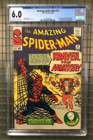 Spider - Man 15 Marvel 1964 Cgc 6.  0 Kraven The Hunter 1st Appearance