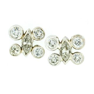 Vintage 14k Gold 0.  70ctw Marquise & Round Diamond Butterfly Petite Stud Earrings