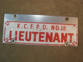 Vintage K.  C.  F.  P.  D No.  18 Fire Department Lieutenant License Plate Topper King Co.