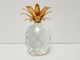 Vintage 1976 - 1988 Swarovski Crystal 24k Gold Plated Leaves Large 4 " Pineapple