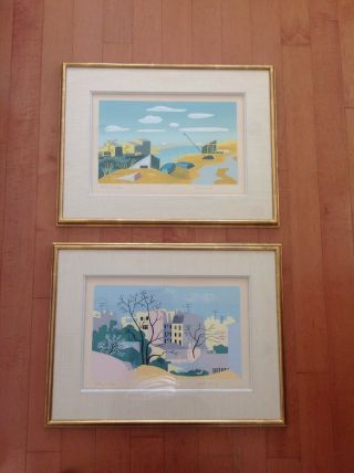 2 Jean Hugo - French Modernist - Hand Signed Lim.  Ed Serigraph Cityscape/ Beach