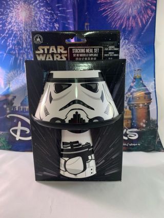Disney Parks Star Wars Storm Trooper Stacking Meal Set Bowl Plate Cup W/ Bag