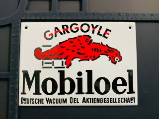 Mobil Oil Gargoyle German Metal Enamel Garage Shop Wall Plaque Plate Sign Tile