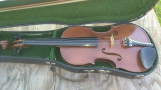 Old Violin 4/4 With Case And Bow Vintage