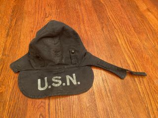 Vintage Usn - Us Navy Foul Weather Hat/flight Deck Cap Blue