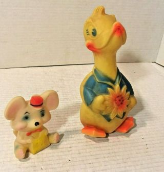 Vintage Baby World 1965 Rubber Duck Squeaky Toy & 1960s Childhood Rubber Mouse