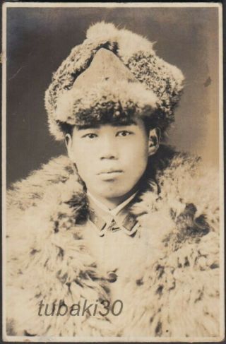 ヘ6 Wwii Japan Army Photo Soldier With Fur Hat And Coat