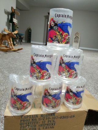 Vintage Captain Morgan Spiced Rum Plastic Mugs Pirate Graphic Set 6