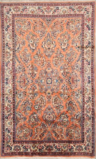225 Knots Vintage All - Over Floral Sarouk Persian Rust Oriental Area Rug Wool 4x7