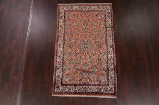 225 Knots Vintage All - Over Floral Sarouk Persian Rust Oriental Area Rug Wool 4x7 2