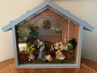 Vintage 1998 Miniature Shadow Box,  Doll House Wall Decor,  Garden Scene Diorama