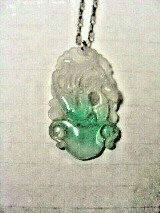 Jade Pendant Hand Carved On A 15 " Sterling Silver Chain