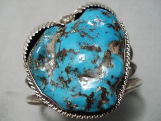 One Of The Biggest Best Vintage Navajo Persin Turquoise Sterling Silver Bracelet