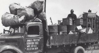 1940s Snapshot Photo Post Ww2 Occupied Japan Trash Man & Allied Truck