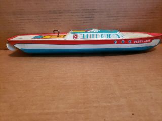 Vintage J.  Chein Tin Litho Wind Up Motor Boat,  " Peggy Jane ",  Toy Boat