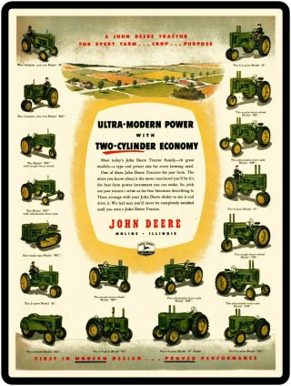 John Deere 2 Cylinder Engine Tractors On Parade Metal Sign: Large Size 12 X 16
