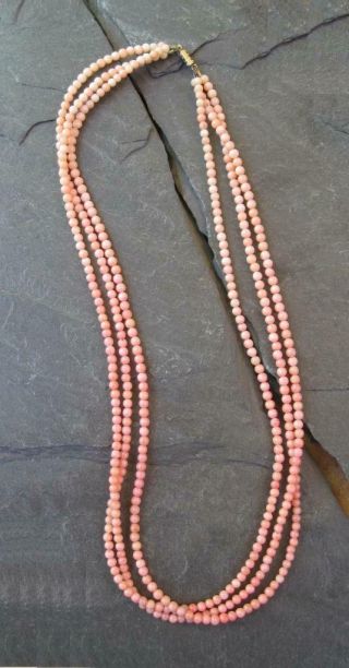 Vintage 3 Strand Angel Skin Coral Necklace Hand Strung Beads 25 " Natural Pink