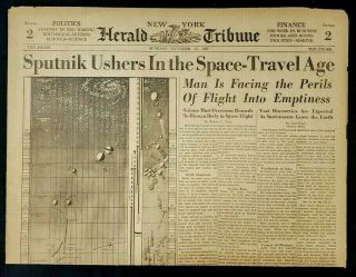 1957 Oct.  13 Ny Herald Tribune Newspaper Sputnik Ushers In Space Travel Pgs 1 - 10