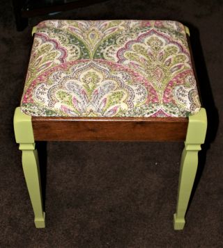Vintage Refinished Singer Sewing Machine Storage Stool Seat Paisley Green Pink