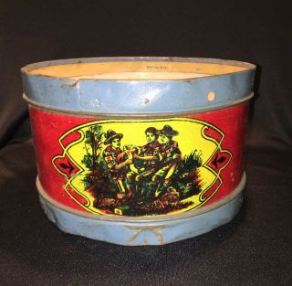1911 Tin Boy Scout Tin Litho Drum Patriotic Marching First Aid Camp Fire