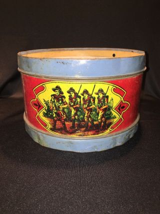 1911 Tin Boy Scout Tin Litho Drum Patriotic Marching First Aid Camp Fire 3