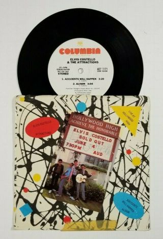 Elvis Costello Accidents Will Happen 45 Columbia Ae7 1171 Us 1979 Vg,  Signed B1