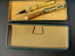 Vintage WATERMAN ' S Bakelite Catalin Fountain Pen & Pencil Set - in Orig Case 2