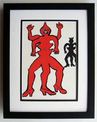 1975 Alexander Calder Color Lithograph " Three Legged Man " Framed