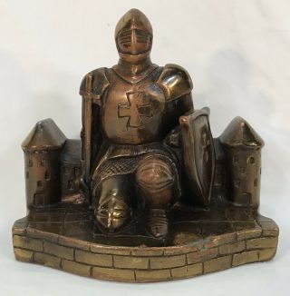 Antique Bronze Clad Knight & Castle Single Bookend