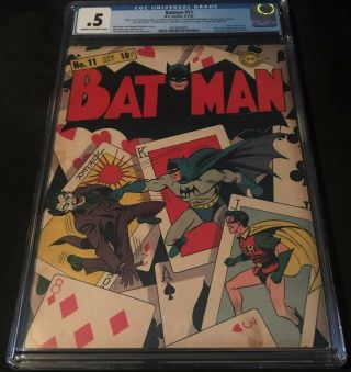 1942 Dc Batman 11 Cgc.  5 Universal Joker Cover Signed By Bob Kane One Of A Kind