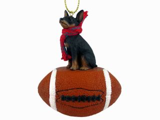 Miniature Pinscher Min Pin Dog Tan Black Football Sports Figurine Ornament