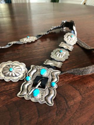 Vintage Turquoise And Sterling Silver Concho Belt Signed