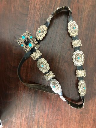 Vintage Turquoise and Sterling Silver Concho Belt SIGNED 2