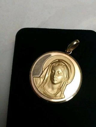 18k Solid Gold Vintag Virgin Mary Pendant 9 Gr Stunning 3d Details From Italy.