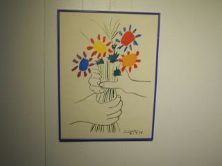 Pablo Picasso " Le Bouquet De Fleurs " 1958 Art Lithograph Hand Signed In Plate