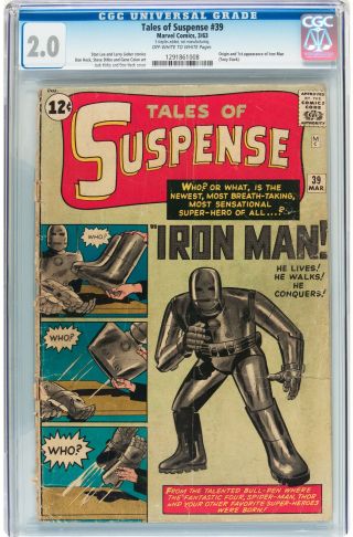 Tales Of Suspense 39 Origin & 1st App Iron Man Marvel Comic 1963 Cgc 2.  0