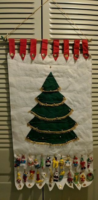 Vintage Leewards Felt Christmas Advent Calendar Tree W/ 24 Handmade Ornaments