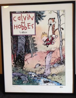 Bill Watterson Signed Calvin And Hobbes 1992 Color Lithograph Numbered