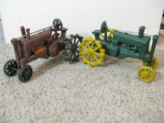 2 Vintage Heavy Cast Iron Toy Tractors