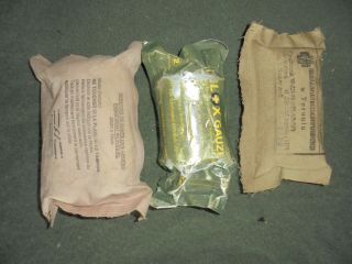 A Set Of 3 Army Issue First Aid Bandage British 2x And Polish 1x Vintage