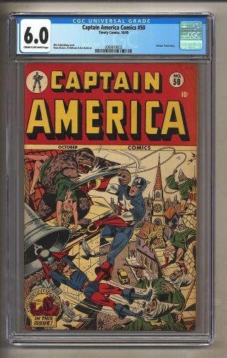 Captain America Comics 50 (cgc 6.  0) C - O/w P; Human Torch; Timely; 1945 (c 26644)
